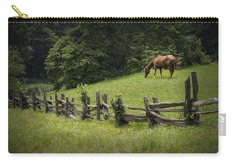 Art Zip Pouch featuring the photograph Horse in a Pasture along the Blue Ridge Parkway by Randall Nyhof