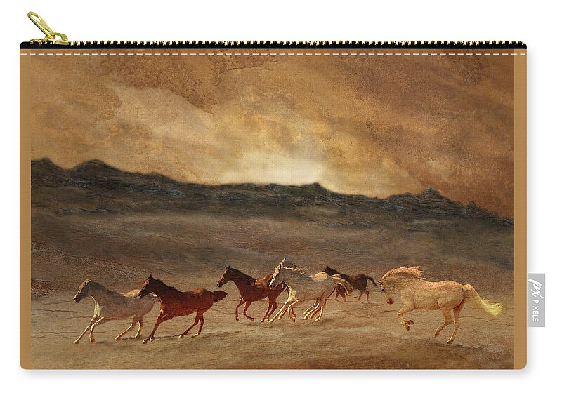 Golden Zip Pouch featuring the photograph Horses of Stone by Melinda Hughes-Berland