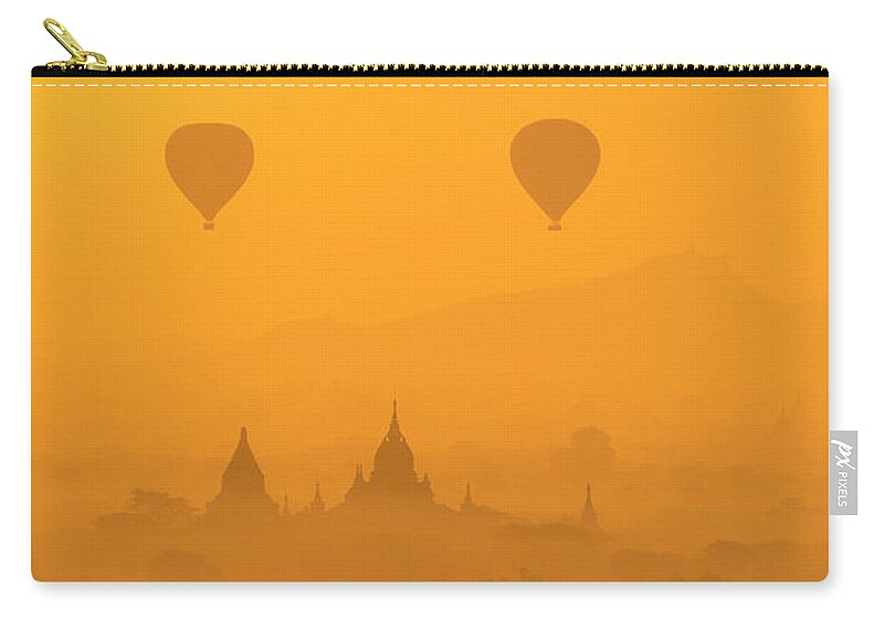 Wind Zip Pouch featuring the photograph Hot Air Balloons In Bagan, Myanmar by Uchar