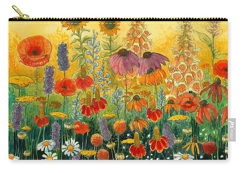 Mexican Hat Flower Zip Pouch featuring the painting Hot and Hazy by Katherine Miller
