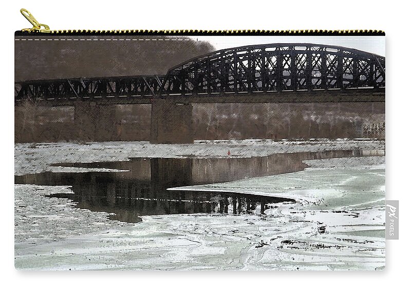 River Zip Pouch featuring the digital art Hot Metal Bridge by Joyce Wasser