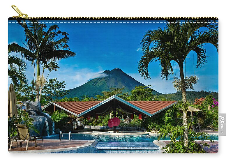 Arenal Springs Hotel Zip Pouch featuring the photograph Hotel with a Hot View by Gary Keesler