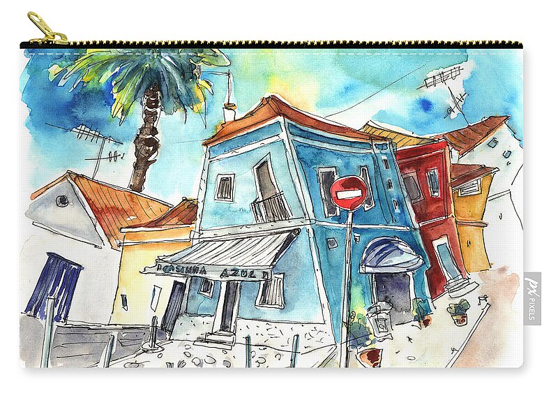 Portugal Zip Pouch featuring the painting Houses in Moita in Portugal by Miki De Goodaboom