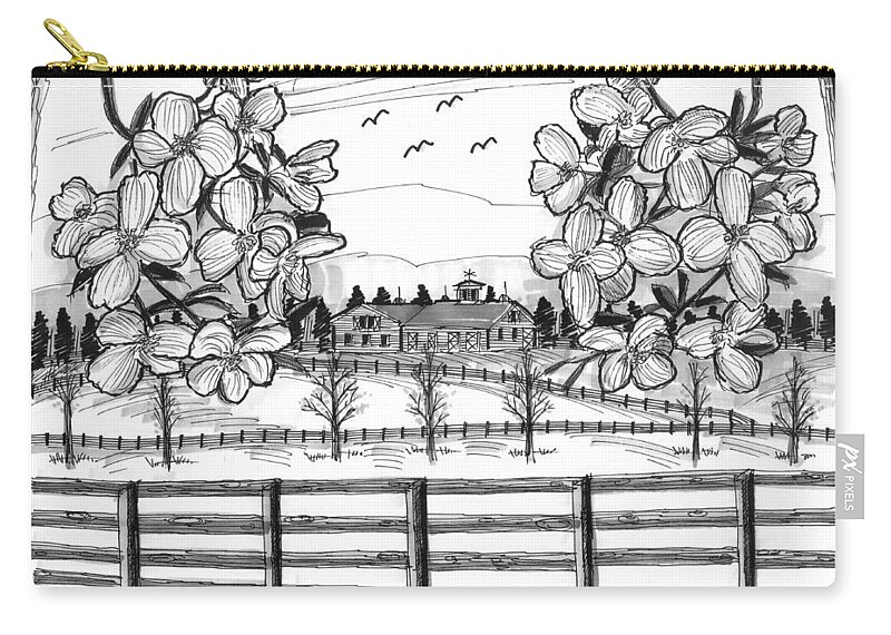 Apple Blossoms Zip Pouch featuring the drawing Hudson Valley Apple Blossoms by Richard Wambach