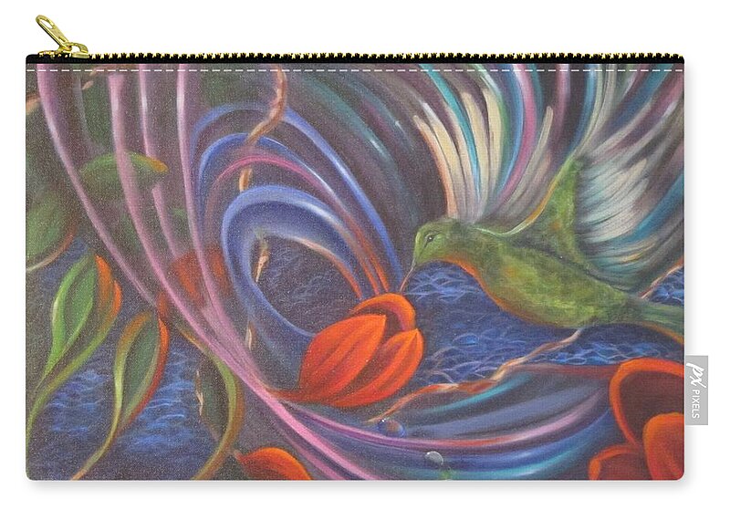 Curvismo Zip Pouch featuring the painting Humming Vibrations by Sherry Strong