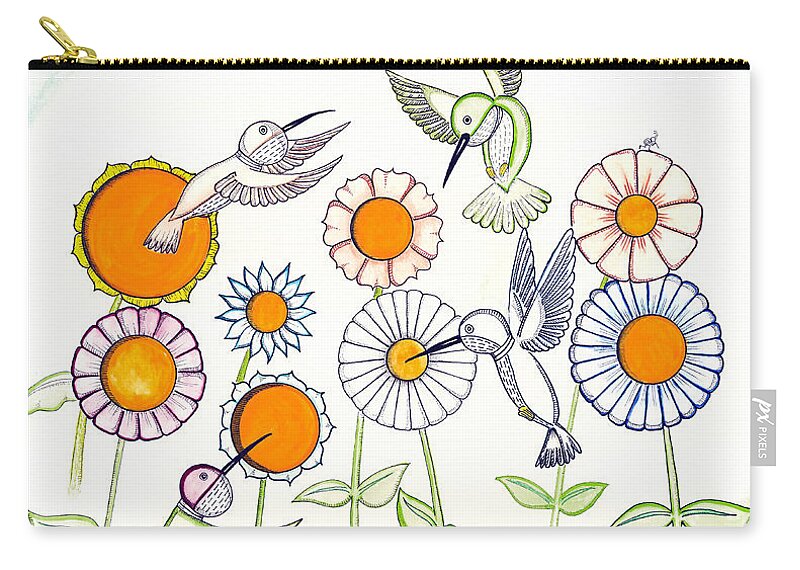 Hummingbird Zip Pouch featuring the mixed media Hummingbirds and Flowers by Dalton James