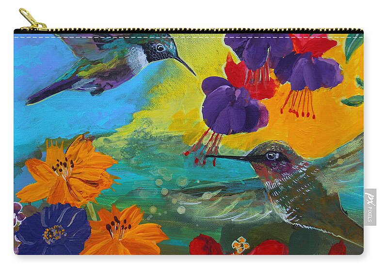 Hummingbirds Zip Pouch featuring the painting Hummingbirds Prayer Warriors by Robin Pedrero
