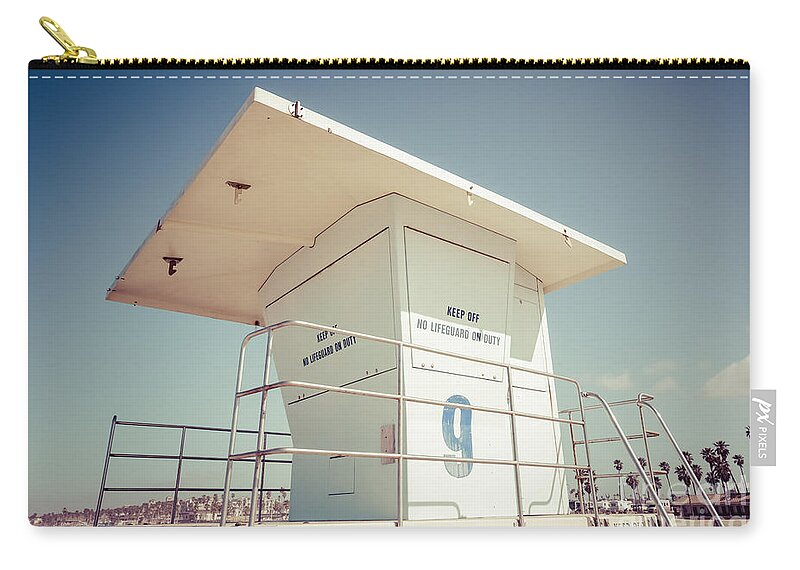 1950's Zip Pouch featuring the photograph Huntington Beach Lifeguard Tower Retro Photo by Paul Velgos