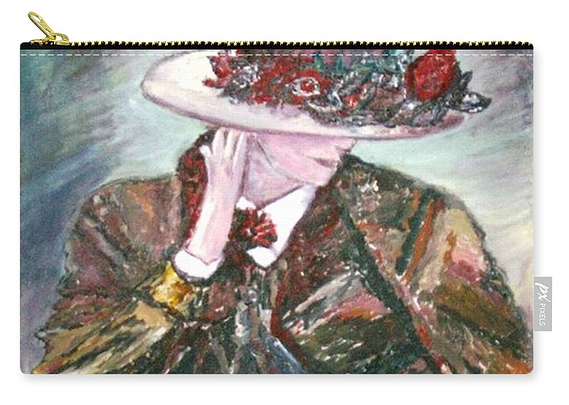 Figurative Zip Pouch featuring the painting I Borrowed My Mother's Hat by Helena Bebirian