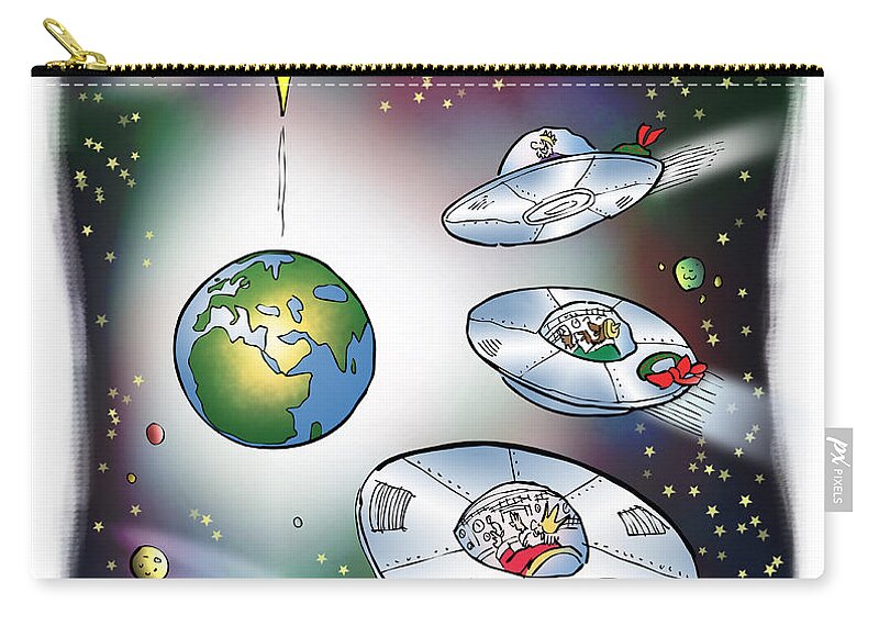 Christmas Zip Pouch featuring the digital art We Three Spacemen by Mark Armstrong