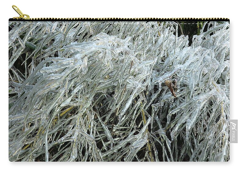 Ice Carry-all Pouch featuring the photograph Ice On Bamboo Leaves by Daniel Reed