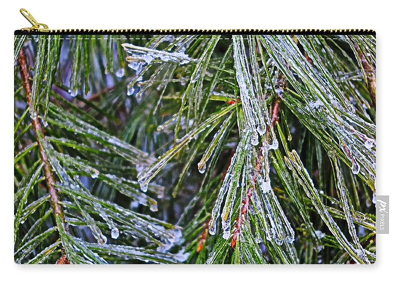 Ice Zip Pouch featuring the photograph Ice On Pine Needles by Daniel Reed