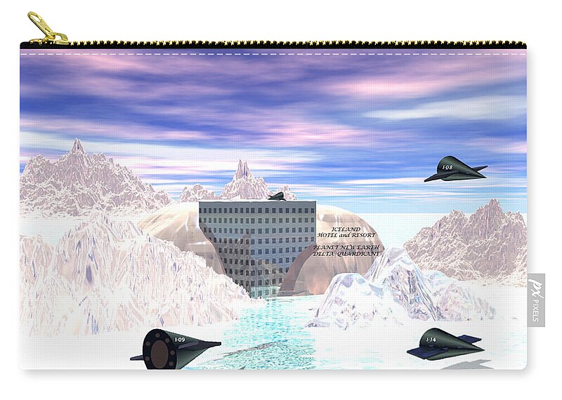 Scifi Zip Pouch featuring the digital art Iceland Hotel and Resort by Sarah McKoy