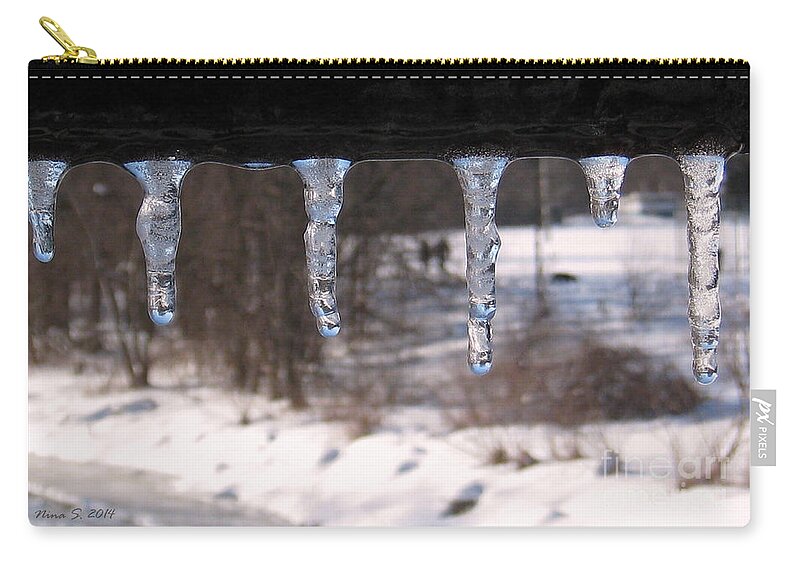Icicles Zip Pouch featuring the photograph Icicles on the bridge by Nina Silver
