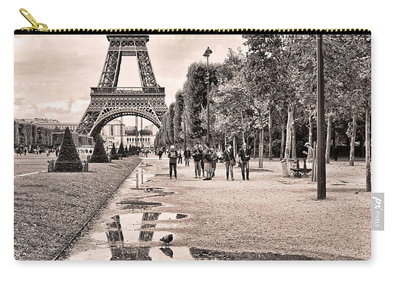 Paris Zip Pouch featuring the photograph Icon Reflected Sepia by Lindley Johnson