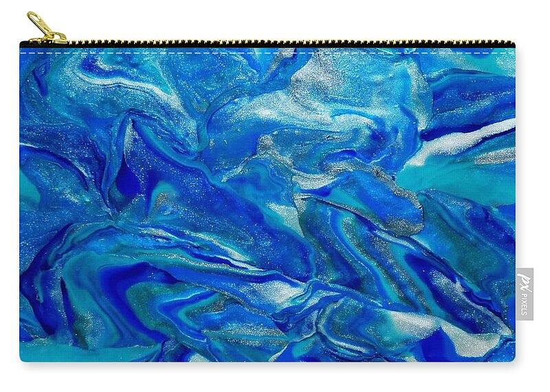 Abstract Zip Pouch featuring the mixed media Icy Blue by Deborah Stanley