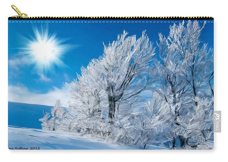Ice Zip Pouch featuring the painting Icy Trees by Bruce Nutting