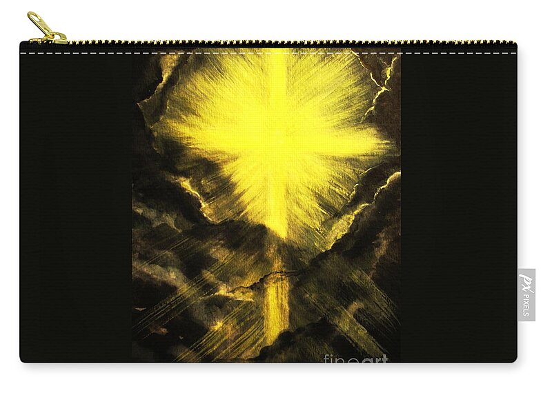Cross Of Light Zip Pouch featuring the painting I'll Carry You Through by Hazel Holland
