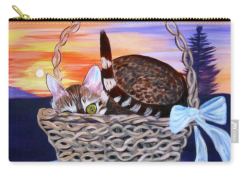 Bengal Cat Zip Pouch featuring the painting I'm Hiding  oil painting by Phyllis Kaltenbach