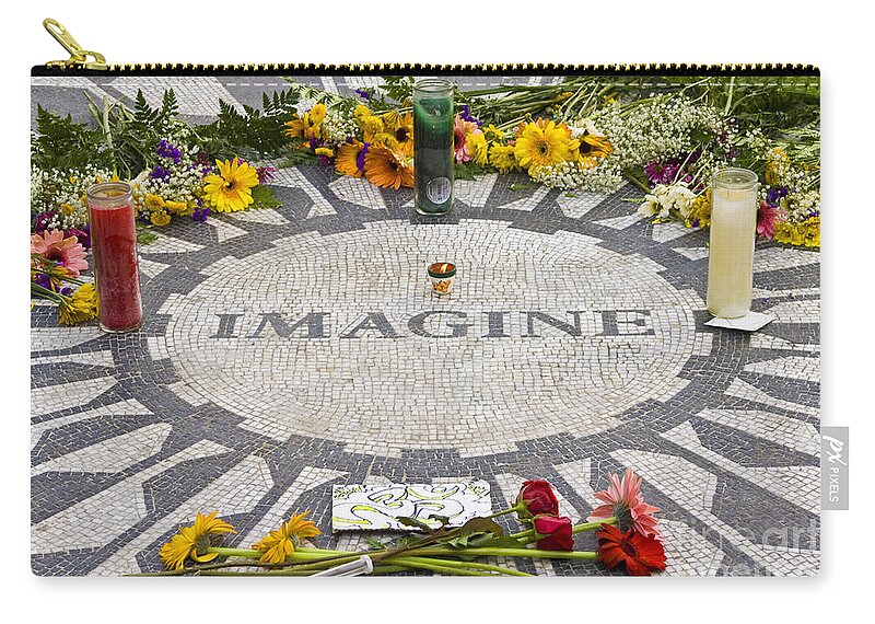 John Lennon Zip Pouch featuring the photograph Imagine by Anthony Sacco