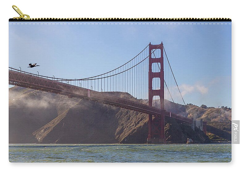 Golden Gate Bridge Zip Pouch featuring the photograph In Flight over Golden Gate by Scott Campbell