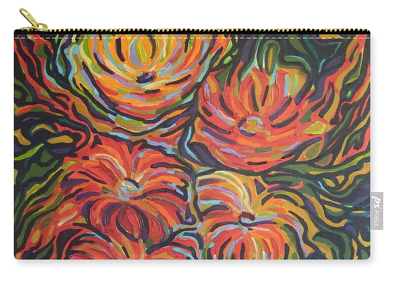 Zinnias Carry-all Pouch featuring the painting In full bloom by Zofia Kijak