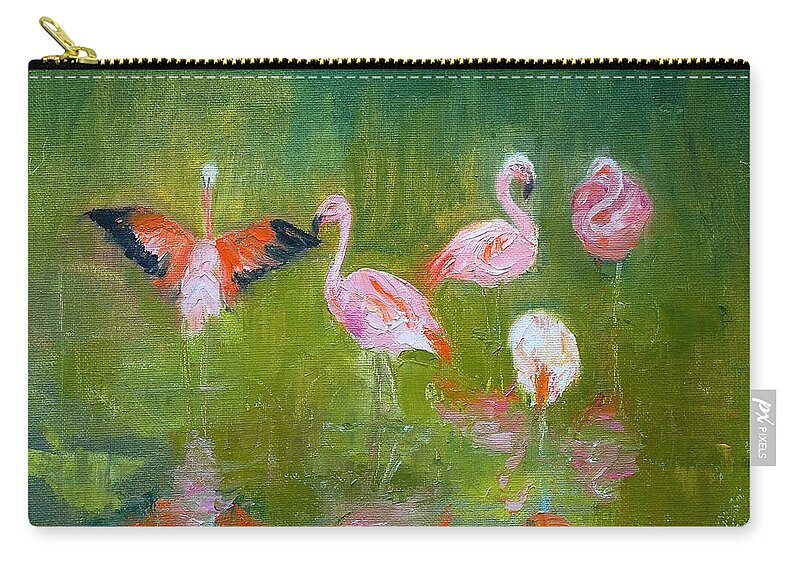 Flamingos Zip Pouch featuring the painting In Pink by Ann Bailey