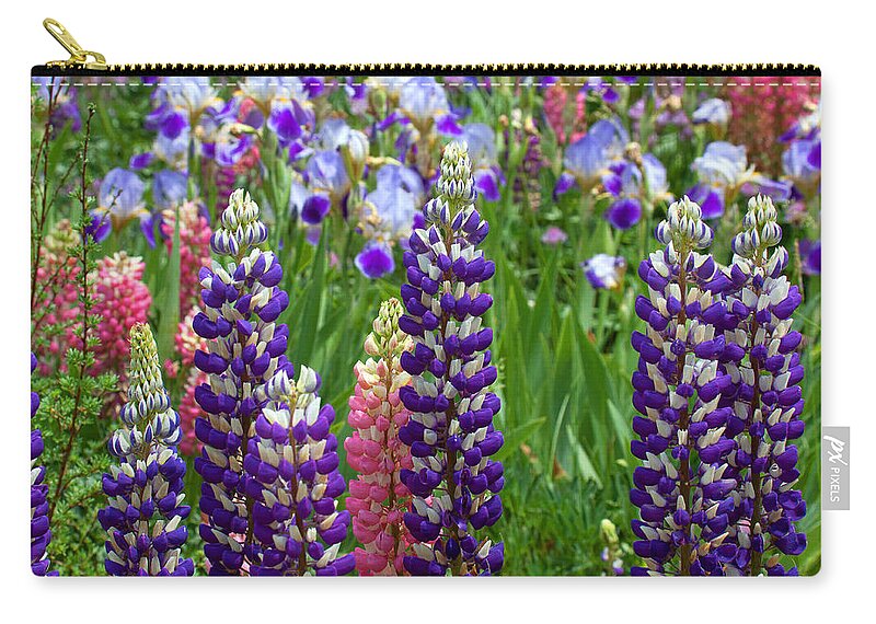 Flowers Photograph; Lupine Canvas Print Zip Pouch featuring the photograph Below the Evergreen Dam by Jim Garrison
