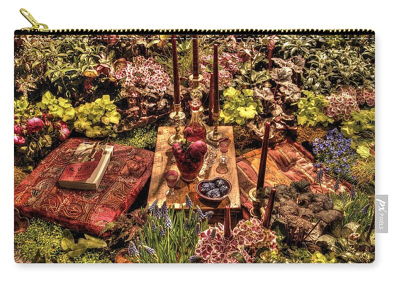 Garden Zip Pouch featuring the photograph In the Garden with the Essential Rumi by Mark Valentine