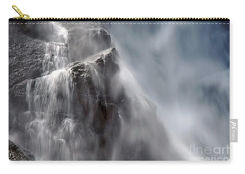 In The Mist Of The Falls Zip Pouch featuring the photograph In the Mist of the Falls by Kaye Menner