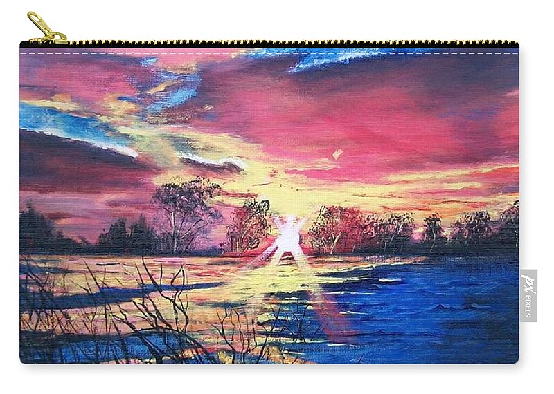 Red Sky Zip Pouch featuring the painting In The Still of Dawn by Sharon Duguay