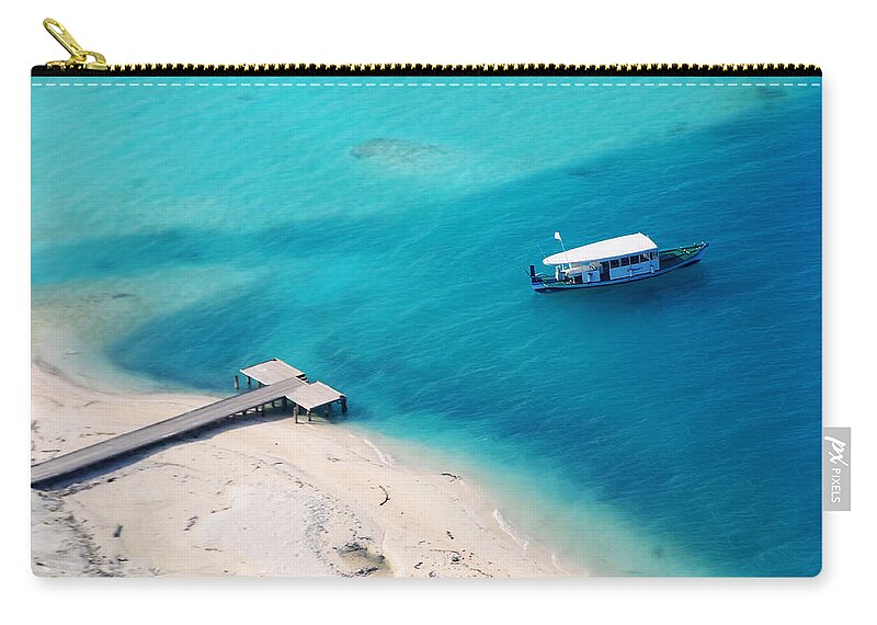 Aerial Zip Pouch featuring the photograph In Turquoise Ambiance. Long Journey around Maldives by Jenny Rainbow