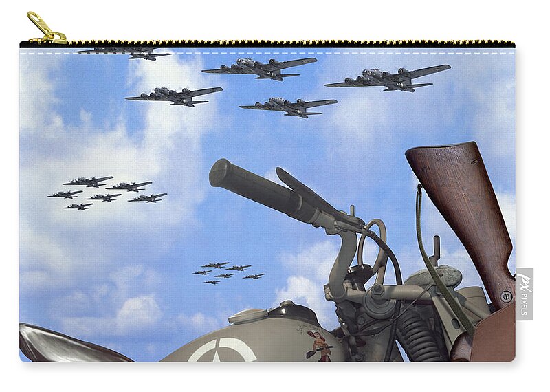 Ww2 Zip Pouch featuring the photograph Indian 841 And The B-17 Bomber SQ by Mike McGlothlen