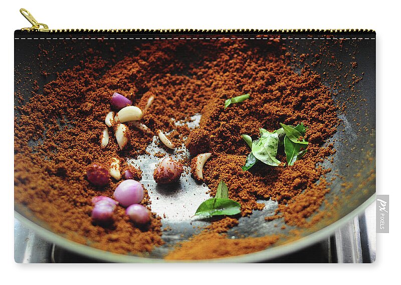 Masala Zip Pouch featuring the photograph Indian Spices Roasting In Pan by Nags . Edible Garden