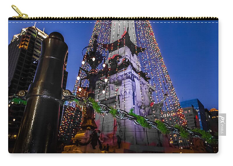 Christmas Zip Pouch featuring the photograph Indiana - Soldiers and Sailers Monument with Lights by Ron Pate