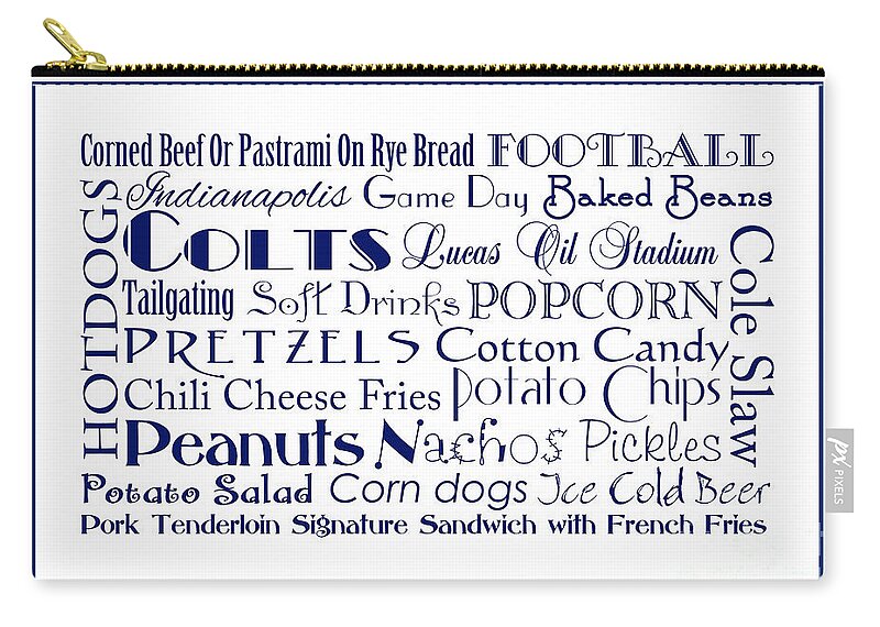 Andee Design Football Zip Pouch featuring the digital art Indianapolis Colts Game Day Food 3 by Andee Design