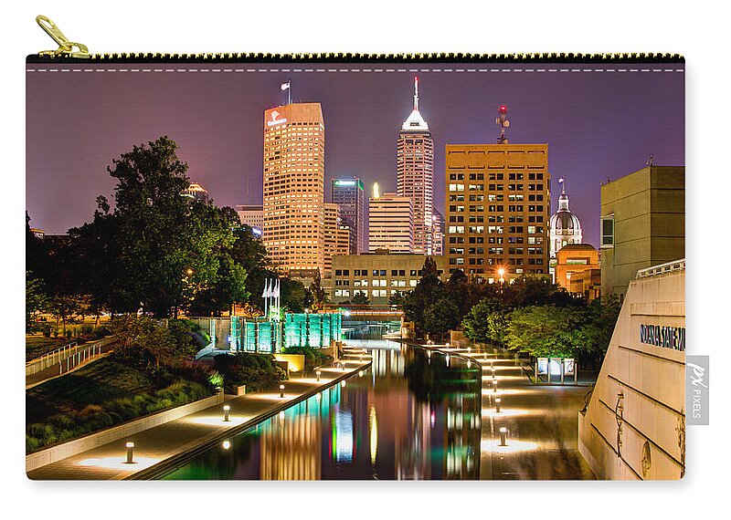 America Usa Zip Pouch featuring the photograph Indianapolis Skyline - Canal Walk Bridge View by Gregory Ballos