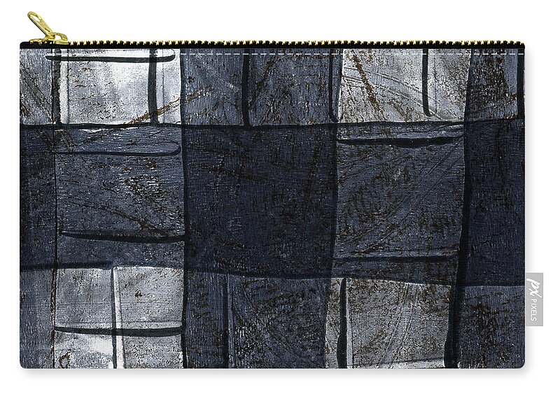 Blue Zip Pouch featuring the mixed media Indigo Squares 4 of 5 by Carol Leigh