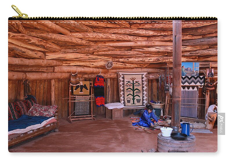 Navajo Home Zip Pouch featuring the photograph Inside a Navajo Home by Diane Bohna