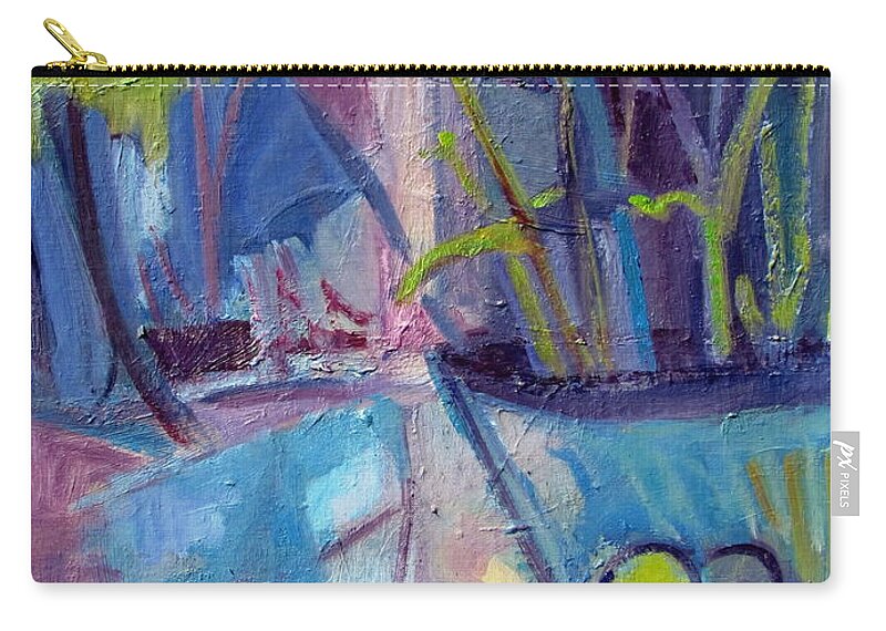 Unique Still Life Melded With Outdoors Zip Pouch featuring the painting Inside and Outside Abstract Expressionism by Betty Pieper