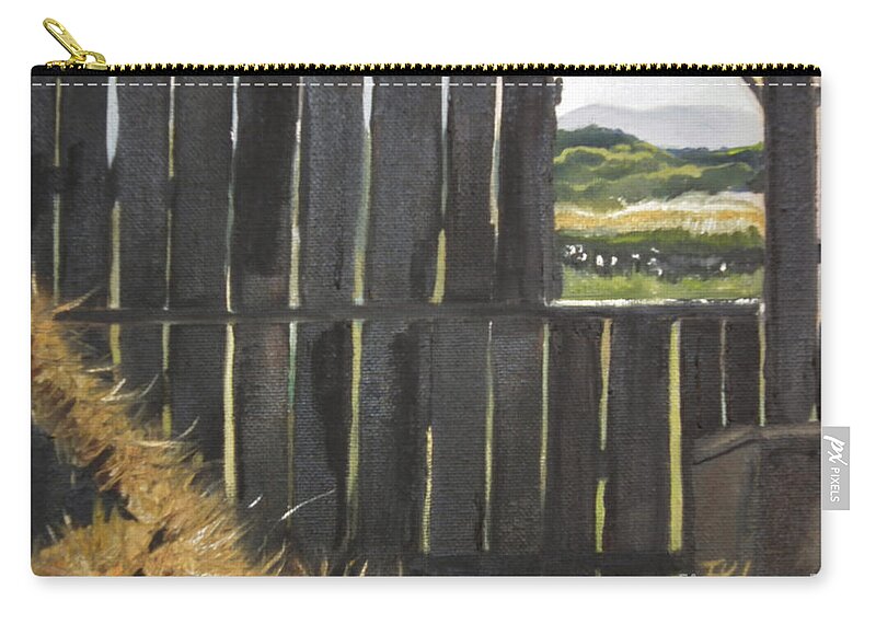 Barn Window Carry-all Pouch featuring the painting Barn -Inside Looking Out - Summer by Jan Dappen