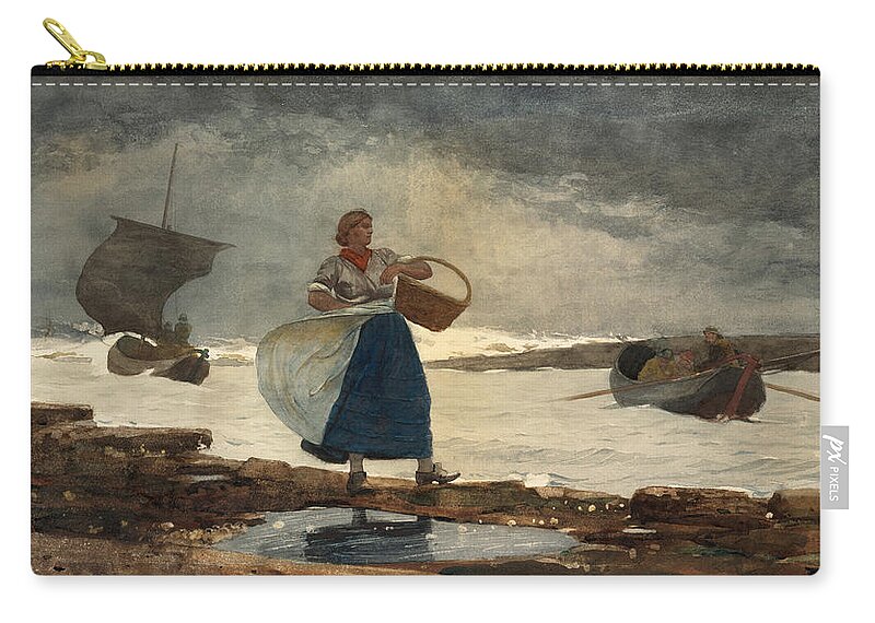 Winslow Homer Zip Pouch featuring the drawing Inside the Bar by Winslow Homer