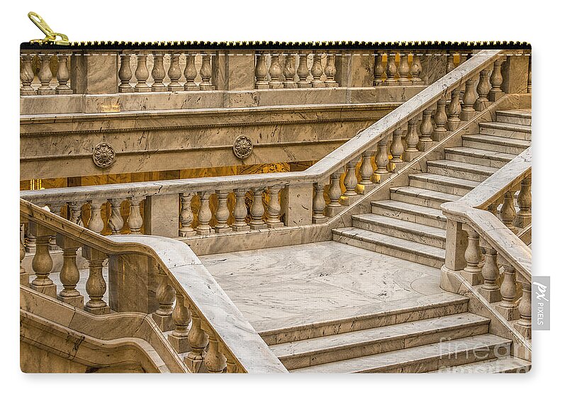 Interior Zip Pouch featuring the photograph Interior - Utah Capitol Marble Staircase by Gary Whitton
