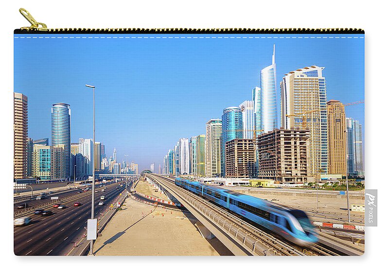 Passenger Train Zip Pouch featuring the photograph Into Megacity Dubai by Juergen Sack