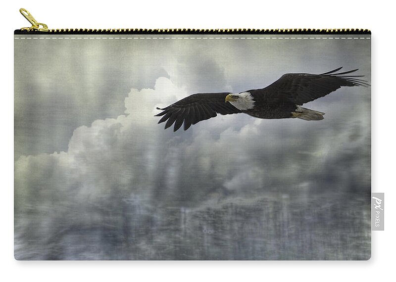 American Adult Bald Eagle Carry-all Pouch featuring the photograph Into The Heavens by Thomas Young