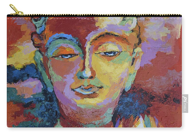 Buddha Carry-all Pouch featuring the painting Introspection by Jyotika Shroff