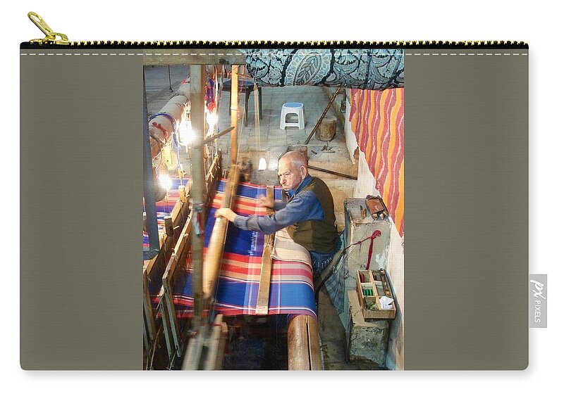 Weaver Zip Pouch featuring the photograph Iran Textile Weaver by Lois Ivancin Tavaf