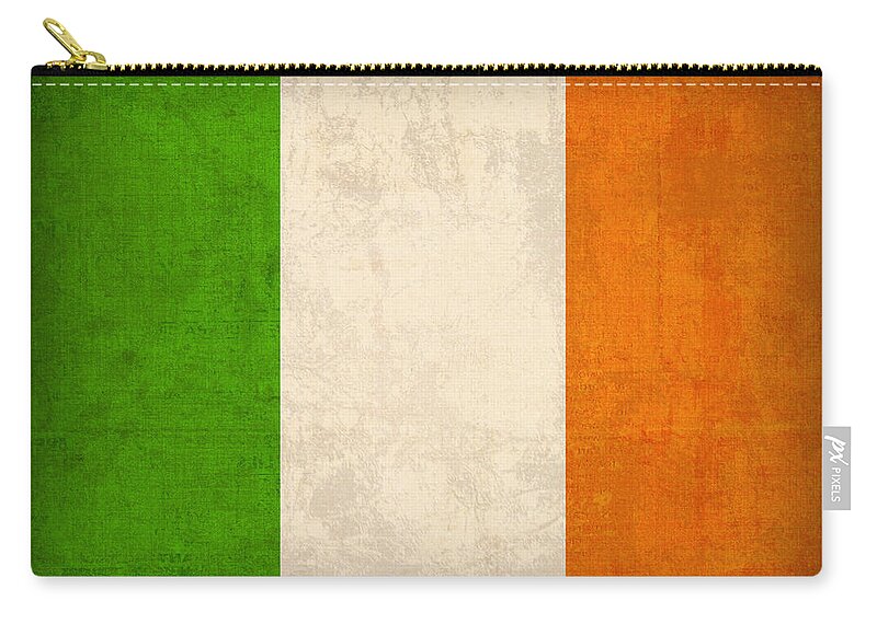 Ireland Flag Vintage Distressed Finish Dublin Irish Green Europe Luck Carry-all Pouch featuring the mixed media Ireland Flag Vintage Distressed Finish by Design Turnpike