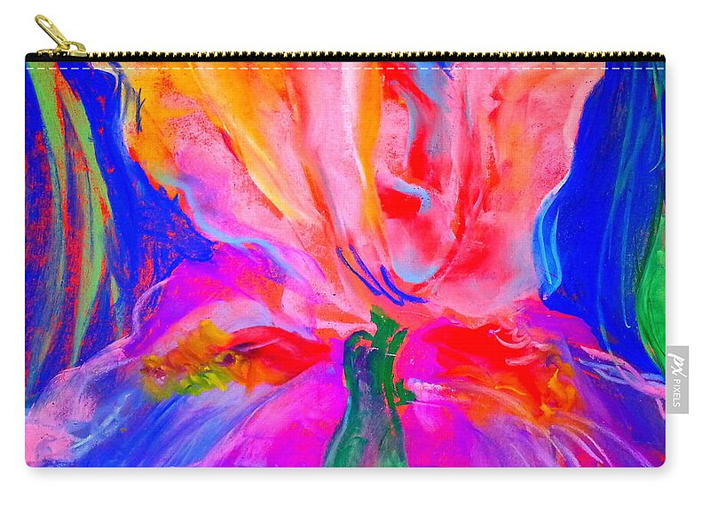 Iris Zip Pouch featuring the painting Funky Iris Flower by Sue Jacobi