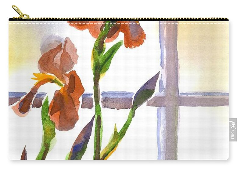 Irises In The Window Zip Pouch featuring the painting Irises in the Window by Kip DeVore